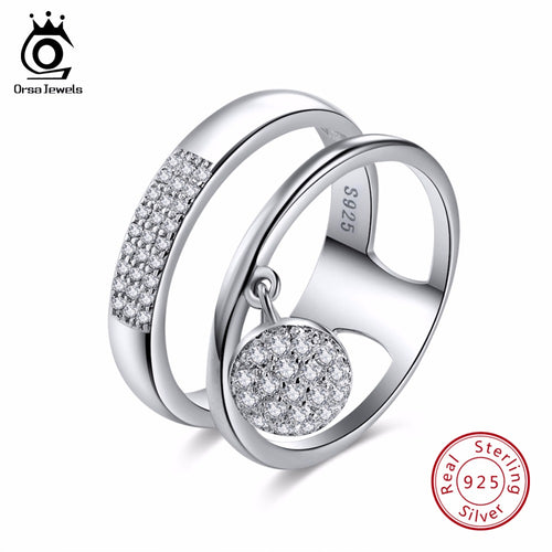 ORSA JEWELS 100% Genuine 925 Sterling Silver Women Rings AAA Shiny Cubic Zircon Pave Setting Female Party Jewelry SR54